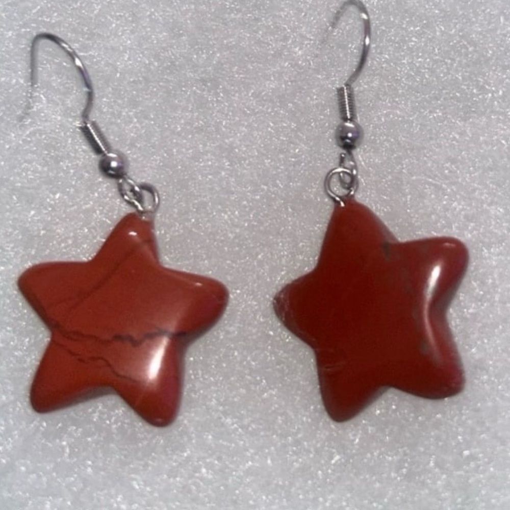 Boho hippie Red Jasper Star Sterling Silver Earrings
